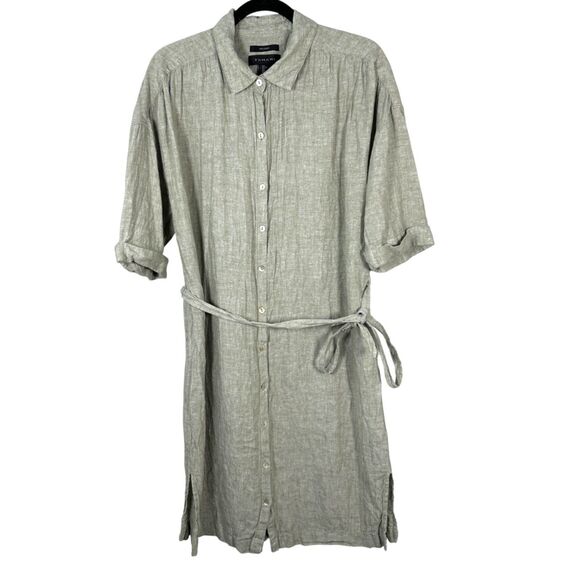 Tahari Olive Green Linen Button Front Knee Length Dress Size Large - Picture 1 of 4